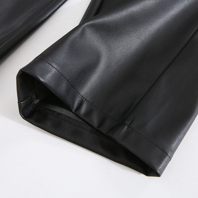 Pantalones de Cuero Talle Alto Rectos con Detalles Perforados Desmontables - Image 10