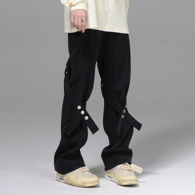 Pantalones Acampanados de Cuero PU con Botones y Lazo para Mujer - Image 3