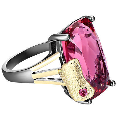Anillo de Piedra Roja con Dos Tonos Dorado y Negro - Image 10