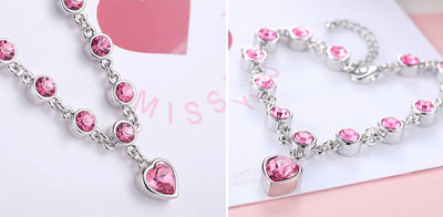 Pulsera de Diamantes Brillantes con Corazón de Durazno Cristalino - Image 7