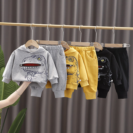 Conjunto de Sudadera con Capucha Dinosaurio para Niños - Algodón Otoño Dos Piezas