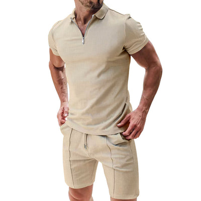 Conjunto Casual de Dos Piezas en Waffle para Hombre - Playera y Shorts con Cremallera - Image 5