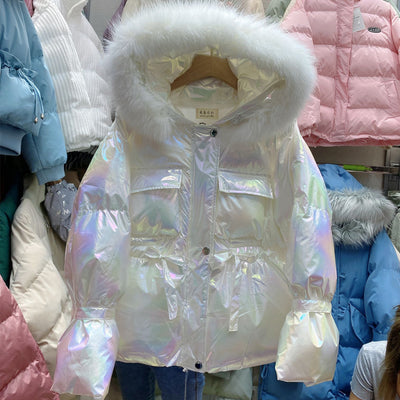Chaqueta Acolchada de Invierno con Cuello de Piel de Zorro - Colores Pastel Brillantes - Image 4