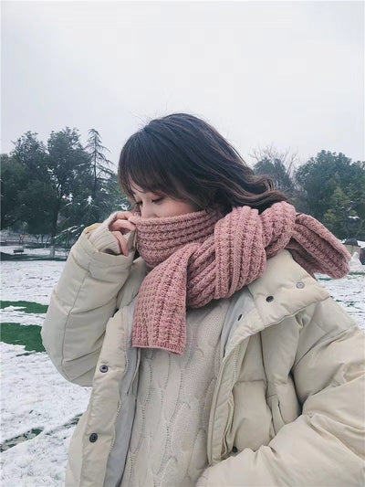 Bufanda Mujer Otoño Invierno Versión Coreana Lana Tejida Color Sólido - Image 9
