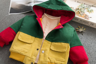 Abrigo infantil de terciopelo acolchado a rayas con combinación de colores - Image 12
