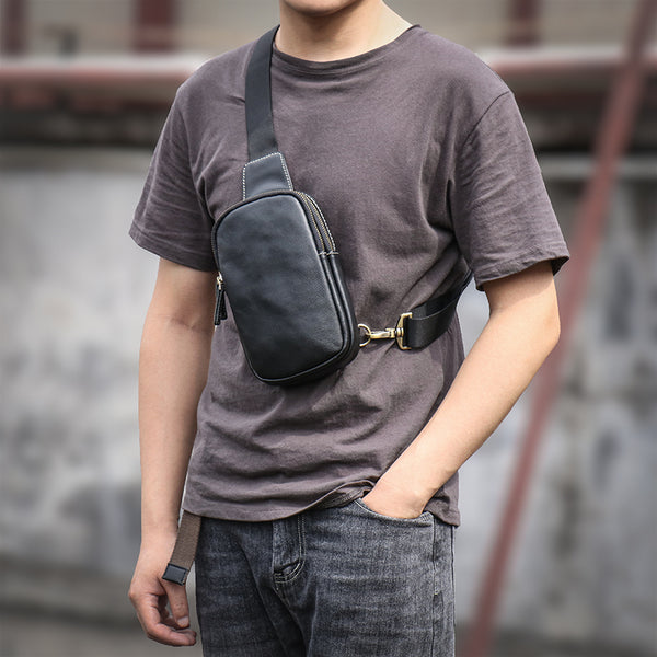 Bolsa de Pecho de Cuero para Hombre - Bandolera Casual
