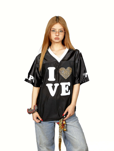 Playera Mujer Cuello V Leopardo con Splicing - Manga Corta - Image 4