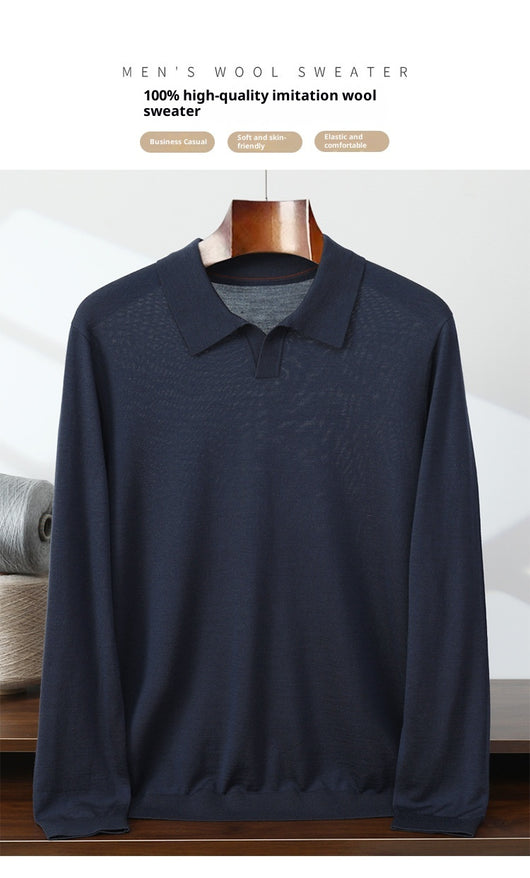 Suéter Polo de Lana Pura Fina Cuello Solapa para Hombre - Image 17