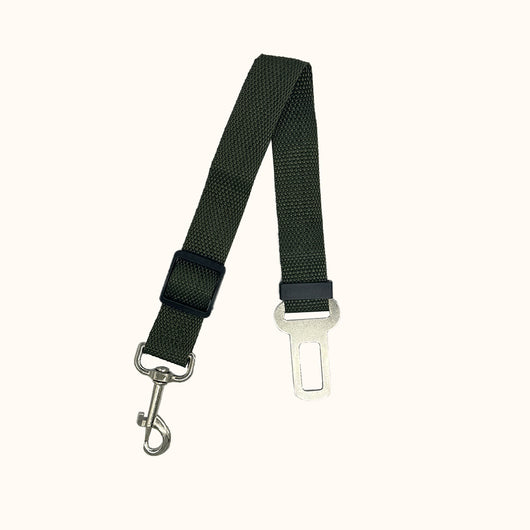 Brown nylon pet car safety belt with adjustable strap, metal seatbelt buckle, and swivel snap hook. - Image 9