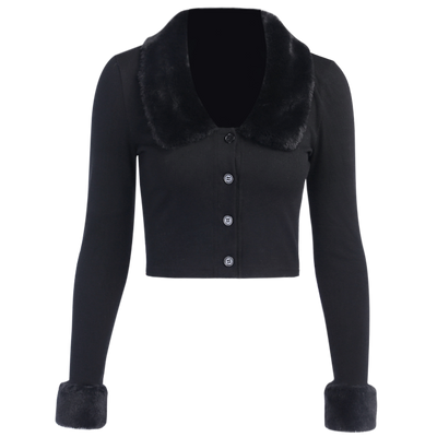 Cardigan Abotonado Elegante con Cuello de Piel Sintética - Image 9