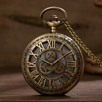 Reloj de Bolsillo Mecánico Clásico Bronce con Diseño Calado