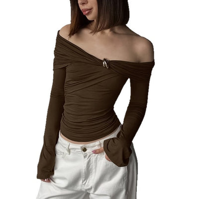 Blusa Ajustada Asimétrica Fuera del Hombro - Diseño Chica Atrevida - Image 5