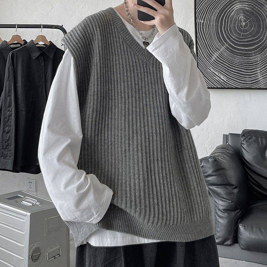 Chaleco Tejido V-neck Tallas Grandes Estilo Universitario Otoño Invierno - Image 3