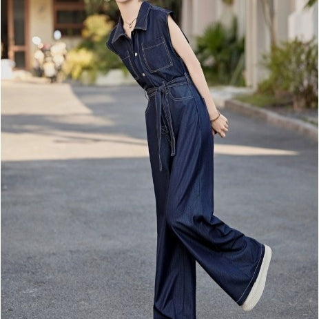 Jumpsuit Denim Ajustado sin Mangas en Tencel para Mujer - Image 6