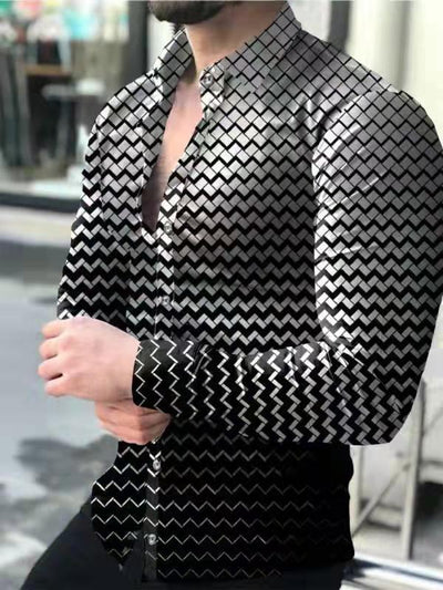 Camisa Manga Larga Estampado 3D Diseño Irregular Ajuste Slim Hombre Moda Urbana - Image 8