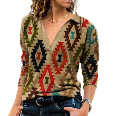Blusa Retro Cuello V Manga Larga para Mujer - Image 14