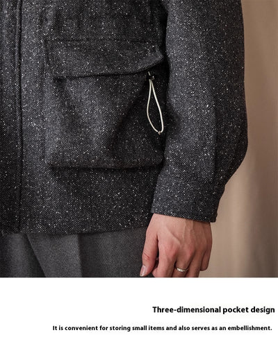 Chaqueta Casual Retro con Cuello Alto y Lunares en Lana - Image 16