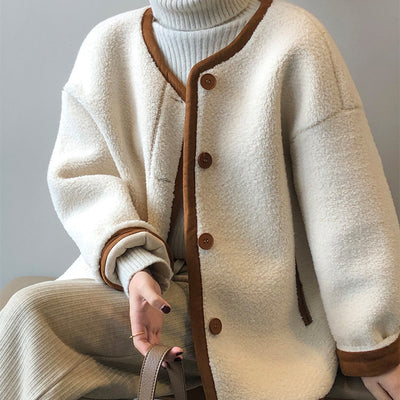 Abrigo de Lana Cordero Estilo Coreano Polar Integrado Suelto