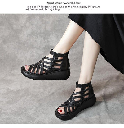 Sandalias Étnicas Retro con Cuña - Botas Tipo Sandalia de Cuero Genuino para Mujer - Image 28