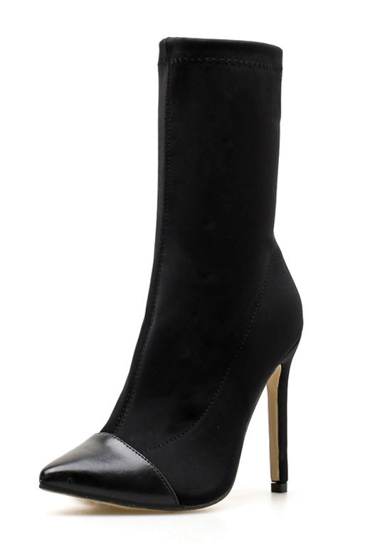 Botas Mujer Punta Afilada con Bloques de Color y Tela Elástica - Image 13