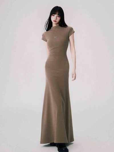 Vestido Entallado de Punto con Cuello Medio y Manga Corta para Mujer - Image 3