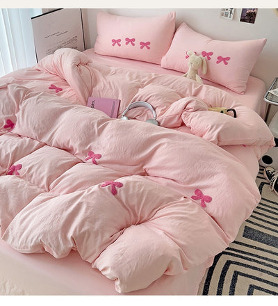 Funda Nórdica de Algodón Suave con Bordado de Corazón y Lazo para Niña - Image 17