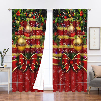 Pair of Christmas curtains with a 3D digital print of a snowy winter window scene, frosted trees, and snowflakes. - Image 28
