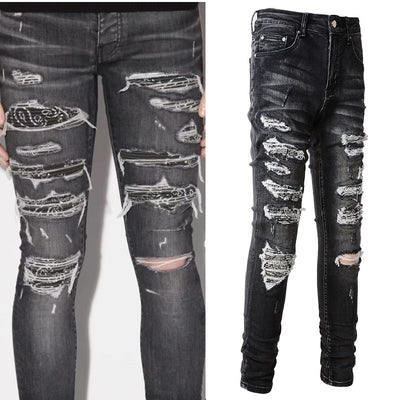 Jeans Gris Vintage Desgastado High Street Hipster - Image 7