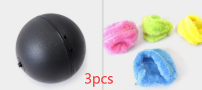 Black electric pet toy ball with four colorful plush covers in pink, lime green, yellow, and blue. - Image 8