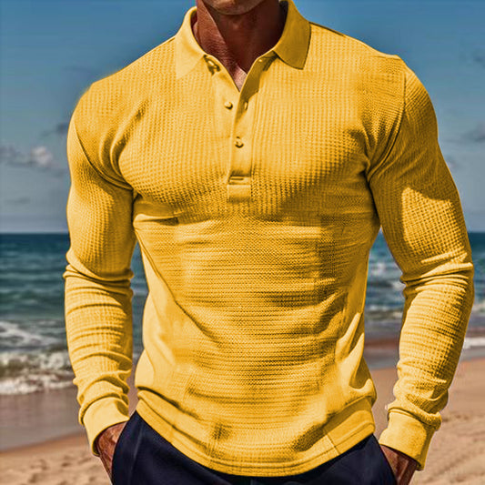 Polo Casual de Manga Larga Slim Fit con Textura Waffle