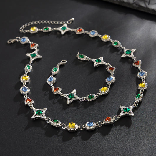 Collar Conjunto de Cruz y Estrella con Piedras de Gema Coloridas para Hombre - Image 14