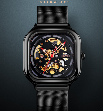 Reloj Mecánico Automático Resistente al Agua con Pulsera Malla y Diseño Hueco Cuadrado - Image 15