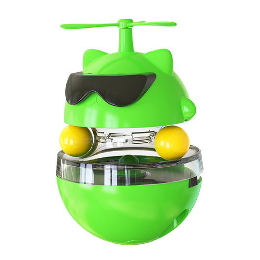 Yellow cat toy shaped like a cat's head with sunglasses and a propeller, featuring a tumbler base with a laser. - Image 5