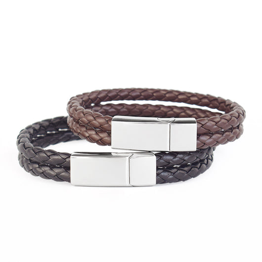 Pulsera de Cuero Tejido Personalizada para Hombre - Image 3