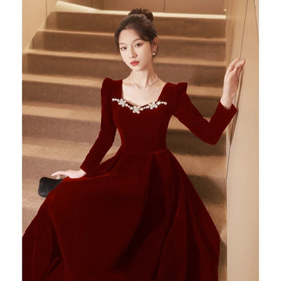 Vestido Largo de Noche Estilo Francés con Manga Larga para Mujer - Image 2