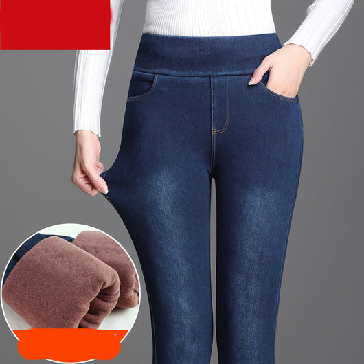 Jeans Elásticos de Cintura Alta con Terciopelo Grueso para Mujer - Image 11