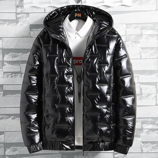Chamarra de Invierno para Hombre con Capucha y Acabado Brillante