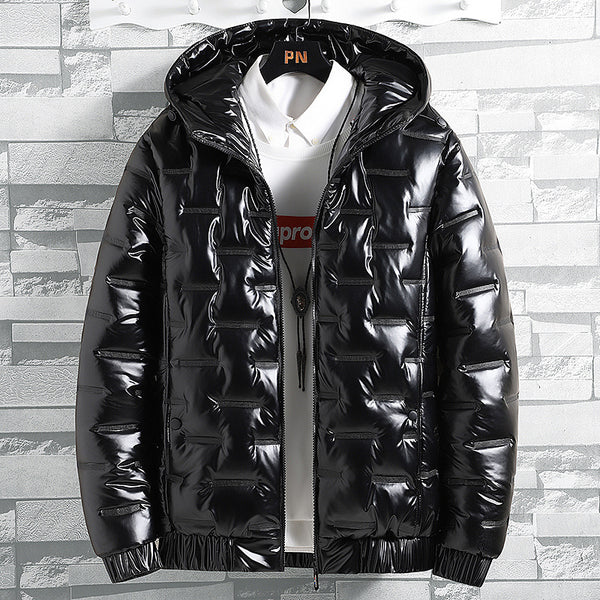 Chamarra de Invierno para Hombre con Capucha y Acabado Brillante