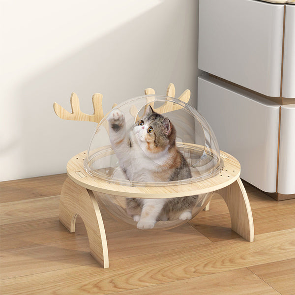 Cama Cápsula Espacial para Gatos en Madera Maciza - Nido Versátil Cuatro Estaciones