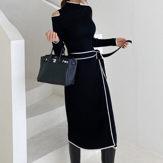 Vestido Suéter Tejido con Escote Cruzado y Cordones - Image 22