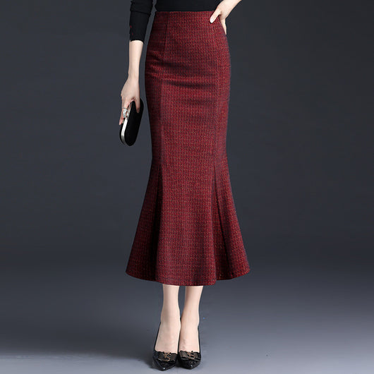 Falda Midi Ajustada Cuadros Rojo con Corte Sirena - Image 9