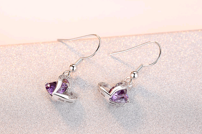 Conjunto de Collar y Aretes de Corazón con Amatista y Circón - Regalo Navideño Elegante - Image 8
