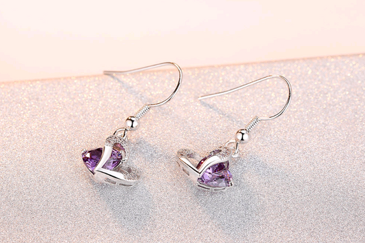 Conjunto de Collar y Aretes de Corazón con Amatista y Circón - Regalo Navideño Elegante - Image 8
