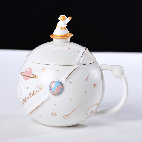 Taza de Cerámica para Pareja con Tapa y Cuchara - Diseño Boy and Girl