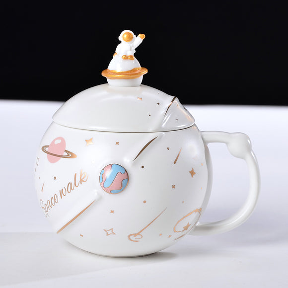 Taza de Cerámica para Pareja con Tapa y Cuchara - Diseño Boy and Girl