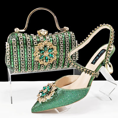 Conjunto de Zapatos y Bolso para Mujer con Cadena de Cristales y Broche Floral - Image 10