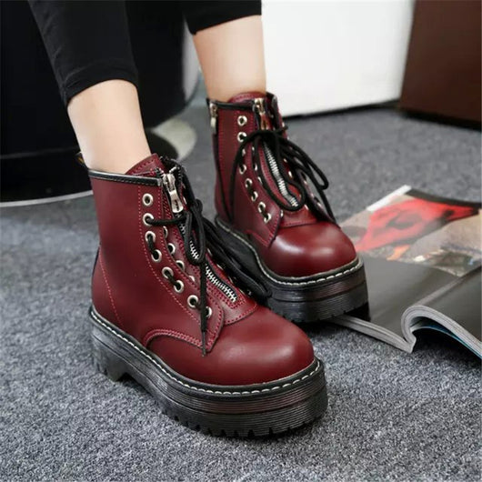 Botas Martin de Caña Media para Mujer con Cordones Frontales