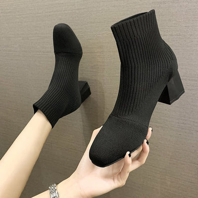 Botas Tejidas con Punta Cuadrada y Tacón Grueso - Image 17