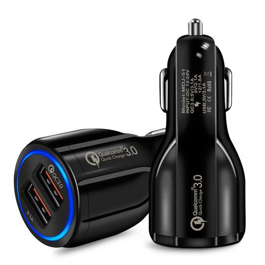 Cargador Rápido Dual USB QC 3.0 para Auto - Carga Ultra Rápida