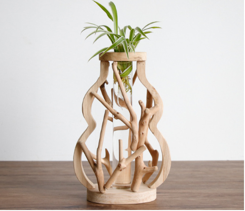 Jarrón de Madera Maciza Artesanal con Diseño Decorativo para Flores y Plantas Hidropónicas - Image 3